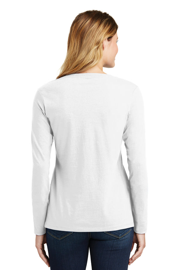 Women's Nebraska Huskers Long Sleeve V-Neck Tee Shirt - Script Huskers Overlay